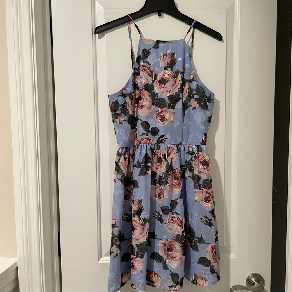 Miami Blue Floral Print Tie-Back Neck